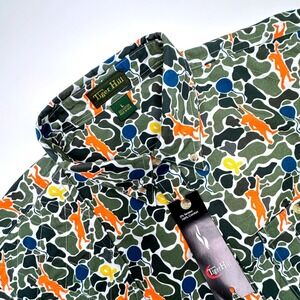 Tiger Hill Men Camo Graphic Print Short Sleeve Button Down Shirt Green Large NWT